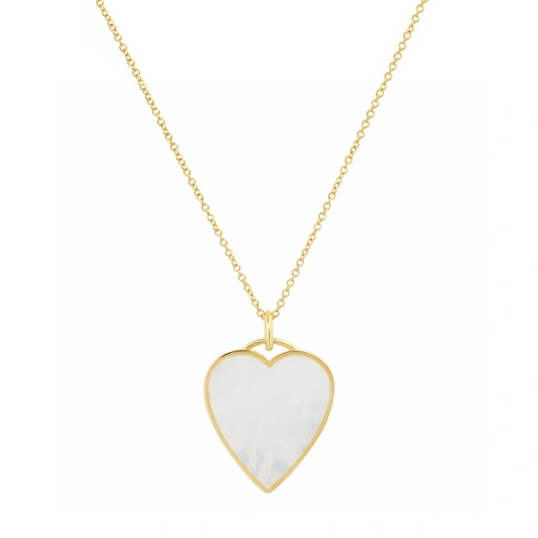 Jennifer Meyer Mother of Pearl Inlay Heart Necklace in 18K Yellow Gold | Fine Necklaces | Coveti
