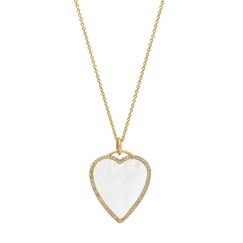 Jennifer Meyer Mother of Pearl Inlay Heart Necklace with Diamonds in 18K Yellow Gold Jennifer Meyer Mother of Pearl Inlay Heart Necklace with Diamonds in 18K Yellow Gold | Fine Necklaces | Coveti