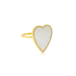 Jennifer Meyer Mother of Pearl Inlay Heart Ring with Diamonds in 18K Yellow Gold | Fine Rings | Coveti
