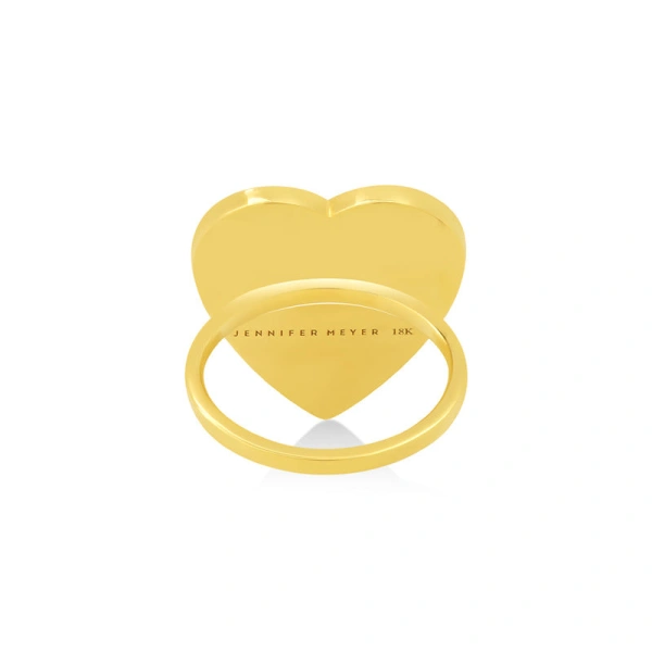 Jennifer Meyer Mother of Pearl Inlay Heart Ring with Diamonds in 18K Yellow Gold | Fine Rings | Coveti