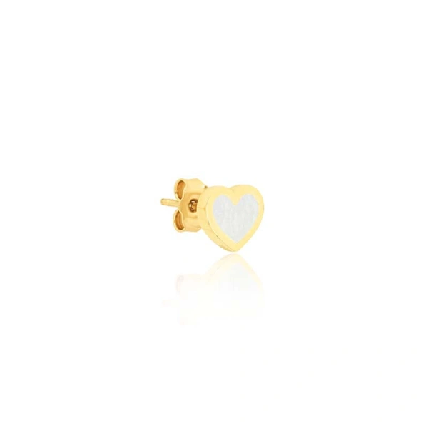 Jennifer Meyer Mother of Pearl Inlay Heart Studs in 18K Yellow Gold | Fine Earrings | Coveti