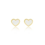 Jennifer Meyer Mother of Pearl Inlay Heart Studs in 18K Yellow Gold | Fine Earrings | Coveti