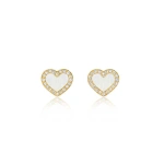 Jennifer Meyer Mother of Pearl Inlay Heart Studs with Diamonds in 18K Yellow Gold | Fine Earrings | Coveti