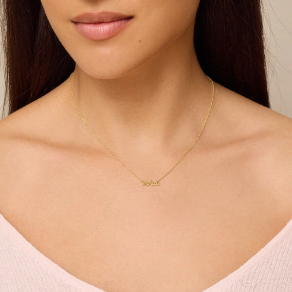 Jennifer Meyer Mrs Script Necklace in 18K Yellow Gold | Fine Necklaces | Coveti