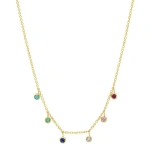 Jennifer Meyer Multicolor Mini Bezel Dangle Necklace in 18K Yellow Gold | Fine Necklaces | Coveti