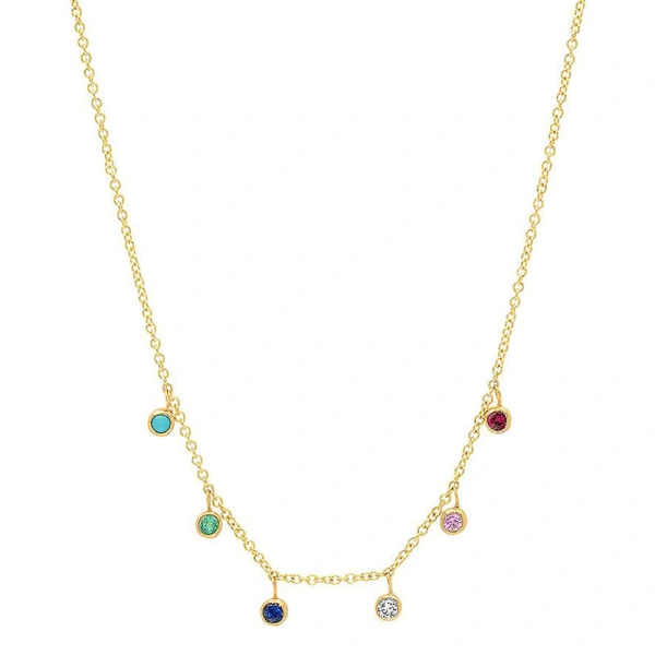 Jennifer Meyer Multicolor Mini Bezel Dangle Necklace in 18K Yellow Gold | Fine Necklaces | Coveti