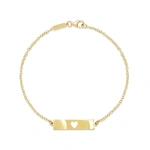 Jennifer Meyer Nameplate Bracelet with Cut Out Heart Accent in 18K Yellow Gold | Fine Bracelets | Coveti