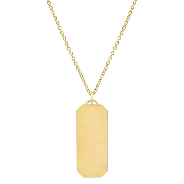 Jennifer Meyer Nameplate Tag Necklace in 18K Yellow Gold, Single Earring | Fine Necklaces | Coveti