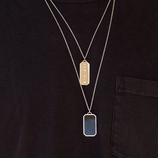 Jennifer Meyer Nameplate Tag Necklace in 18K Yellow Gold, Single Earring | Fine Necklaces | Coveti
