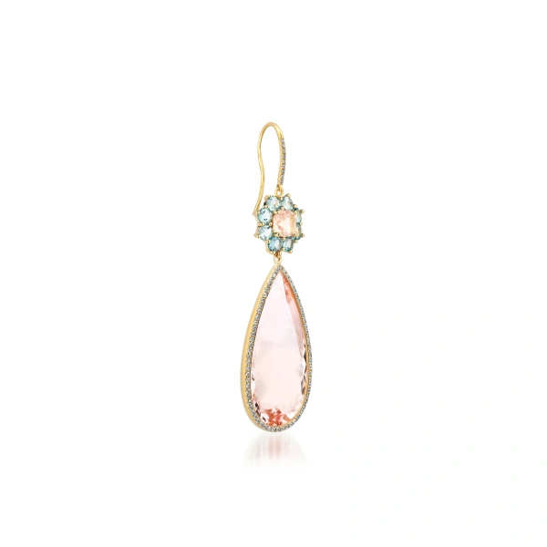 Jennifer Meyer One of a Kind Flower and Teardrop Earrings in 18K Yellow Gold | Fine Earrings | Coveti