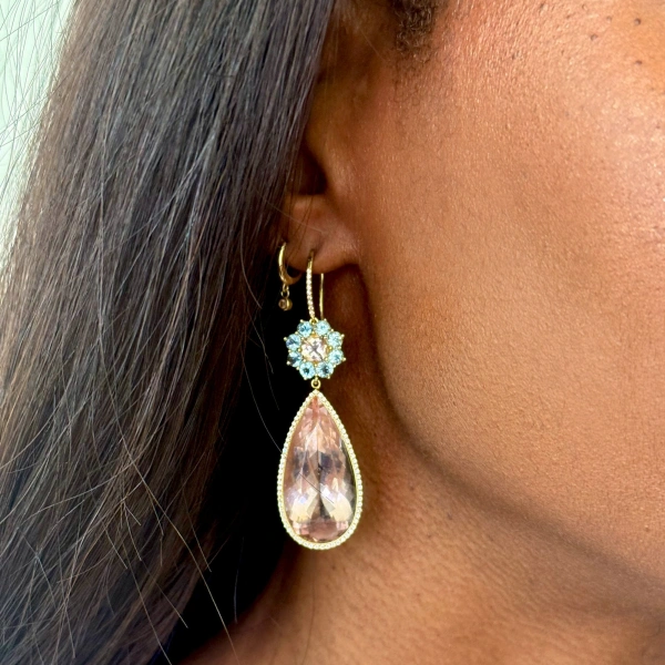 Jennifer Meyer One of a Kind Flower and Teardrop Earrings in 18K Yellow Gold | Fine Earrings | Coveti