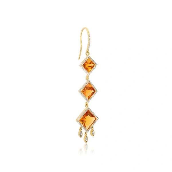 Jennifer Meyer One of a Kind Princess Cut Citrine and Diamond Earrings in 18K Yellow Gold | Fine Earrings | Coveti