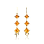 Jennifer Meyer One of a Kind Princess Cut Citrine and Diamond Earrings in 18K Yellow Gold | Fine Earrings | Coveti