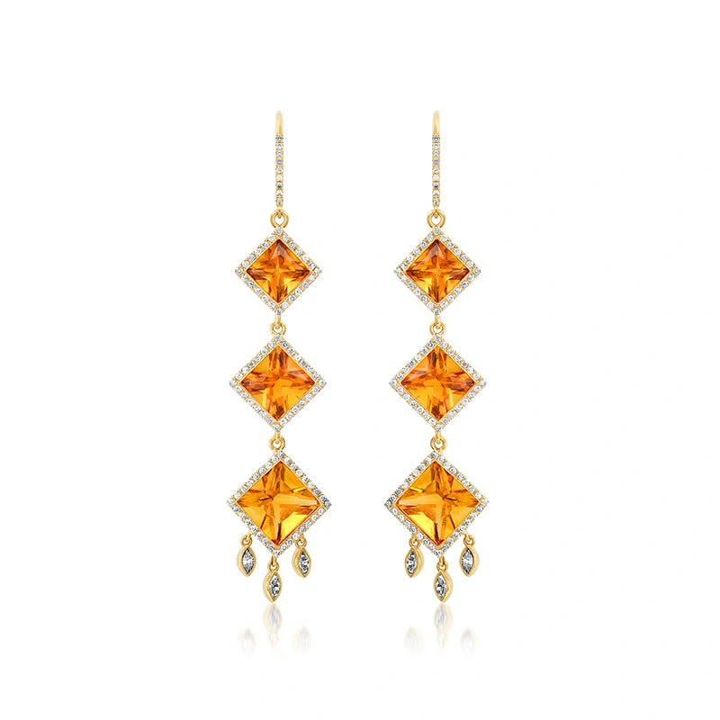 Jennifer Meyer One of a Kind Princess Cut Citrine and Diamond Earrings in 18K Yellow Gold Jennifer Meyer One of a Kind Princess Cut Citrine and Diamond Earrings in 18K Yellow Gold | Fine Earrings | Coveti