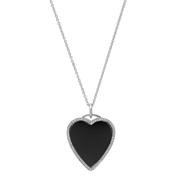 Jennifer Meyer Onyx Inlay Heart Necklace with Diamonds in 18K White Gold | Fine Necklaces | Coveti
