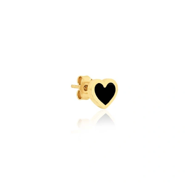 Jennifer Meyer Onyx Inlay Heart Studs in 18K Yellow Gold | Fine Earrings | Coveti