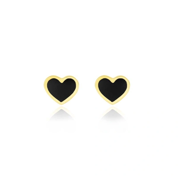 Jennifer Meyer Onyx Inlay Heart Studs in 18K Yellow Gold | Fine Earrings | Coveti