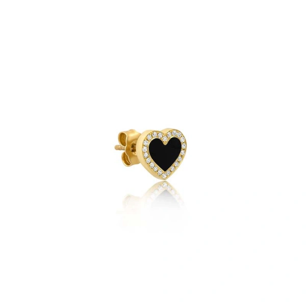 Jennifer Meyer Onyx Inlay Heart Studs with Diamonds in 18K Yellow Gold | Fine Earrings | Coveti