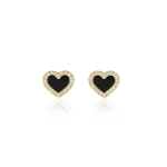 Jennifer Meyer Onyx Inlay Heart Studs with Diamonds in 18K Yellow Gold | Fine Earrings | Coveti