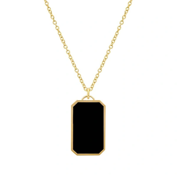 Jennifer Meyer Onyx Inlay Tag Necklace in 18K Yellow Gold | Fine Necklaces | Coveti