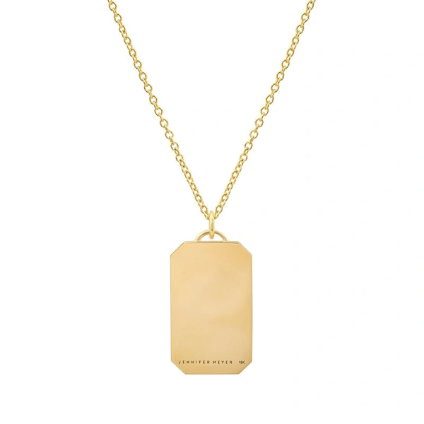 Jennifer Meyer Onyx Inlay Tag Necklace with Diamonds in 18K Yellow Gold | Fine Necklaces | Coveti