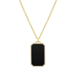 Jennifer Meyer Onyx Inlay Tag Necklace with Diamonds in 18K Yellow Gold | Fine Necklaces | Coveti