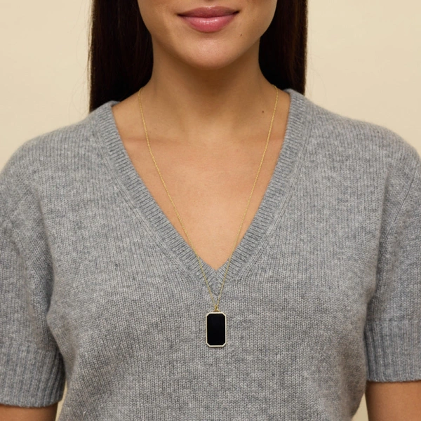 Jennifer Meyer Onyx Inlay Tag Necklace with Diamonds in 18K Yellow Gold | Fine Necklaces | Coveti