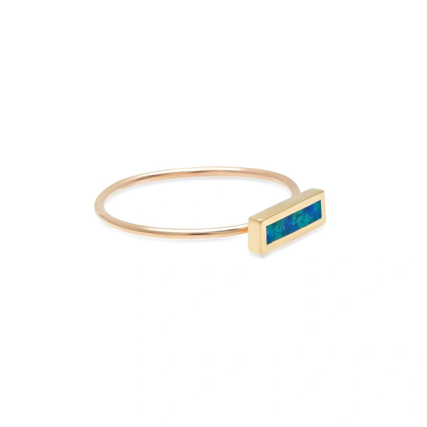 Jennifer Meyer Opal Inlay Bar Ring in 18K Yellow Gold | Fine Rings | Coveti