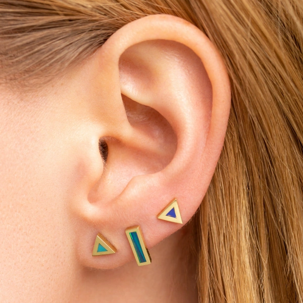 Jennifer Meyer Opal Inlay Bar Studs in 18K Yellow Gold | Fine Earrings | Coveti
