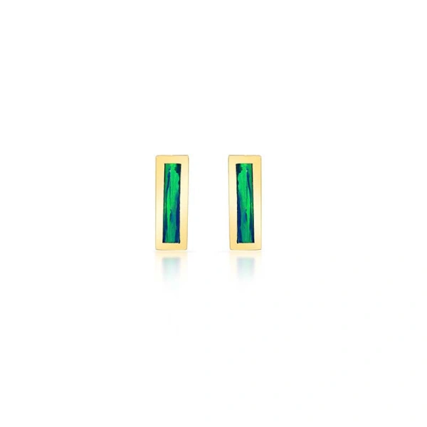 Jennifer Meyer Opal Inlay Bar Studs in 18K Yellow Gold | Fine Earrings | Coveti