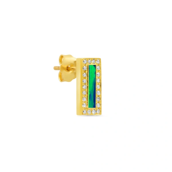 Jennifer Meyer Opal Inlay Bar Studs with Diamonds in 18K Yellow Gold | Fine Earrings | Coveti