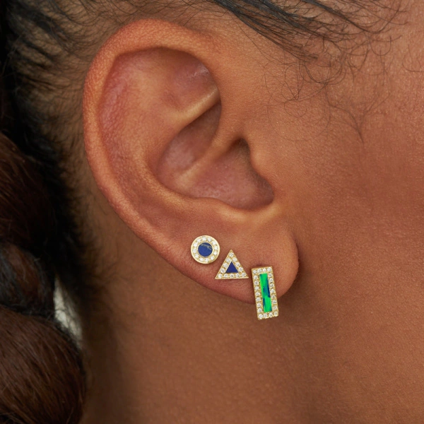 Jennifer Meyer Opal Inlay Bar Studs with Diamonds in 18K Yellow Gold | Fine Earrings | Coveti