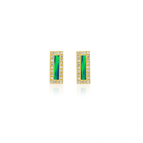 Jennifer Meyer Opal Inlay Bar Studs with Diamonds in 18K Yellow Gold | Fine Earrings | Coveti