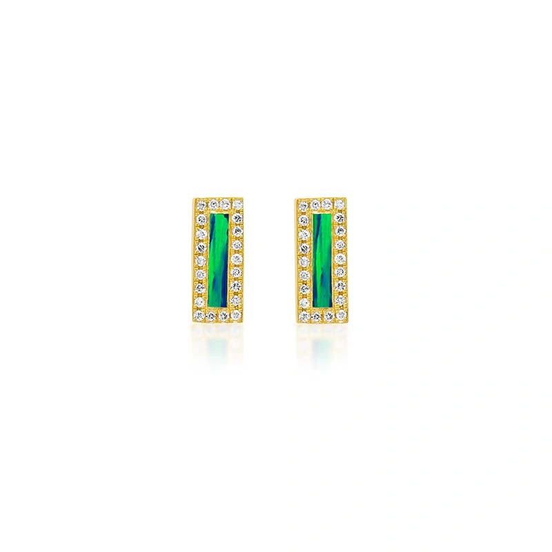 Jennifer Meyer Opal Inlay Bar Studs with Diamonds in 18K Yellow Gold Jennifer Meyer Opal Inlay Bar Studs with Diamonds in 18K Yellow Gold | Fine Earrings | Coveti