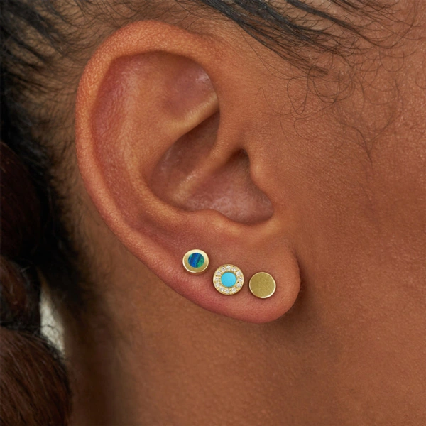 Jennifer Meyer Opal Inlay Circle Studs in 18K Yellow Gold | Fine Earrings | Coveti