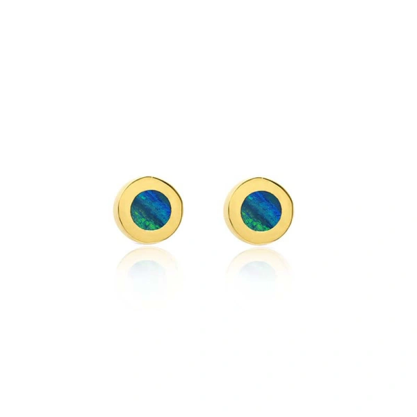 Jennifer Meyer Opal Inlay Circle Studs in 18K Yellow Gold | Fine Earrings | Coveti