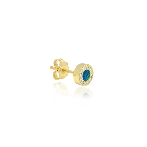 Jennifer Meyer Opal Inlay Circle Studs with Diamonds in 18K Yellow Gold | Fine Earrings | Coveti