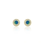 Jennifer Meyer Opal Inlay Circle Studs with Diamonds in 18K Yellow Gold | Fine Earrings | Coveti