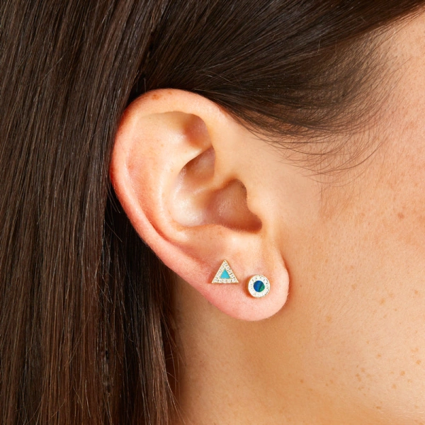 Jennifer Meyer Opal Inlay Circle Studs with Diamonds in 18K Yellow Gold | Fine Earrings | Coveti
