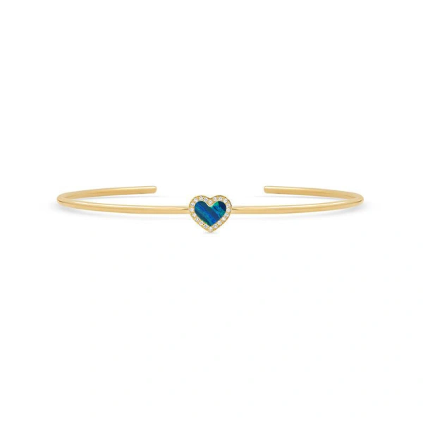 Jennifer Meyer Opal Inlay Heart Cuff with Diamonds in 18K Yellow Gold | Fine Bracelets | Coveti