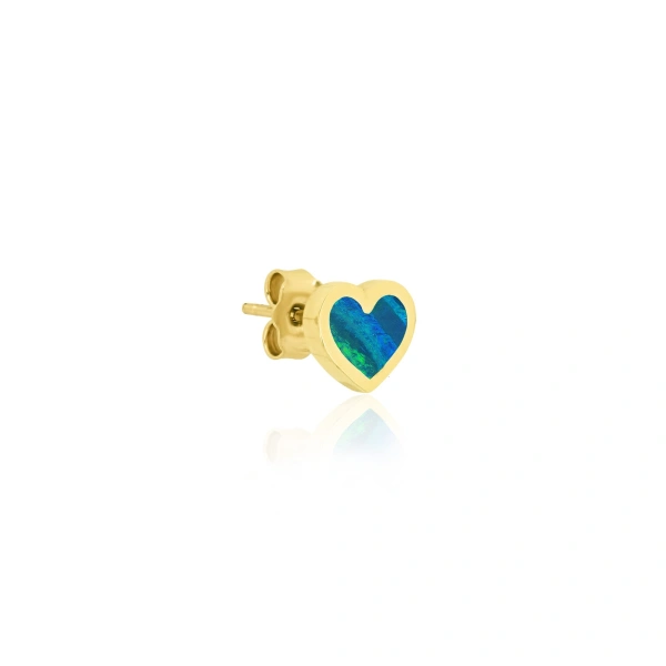 Jennifer Meyer Opal Inlay Heart Studs in 18K Yellow Gold | Fine Earrings | Coveti