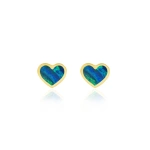 Jennifer Meyer Opal Inlay Heart Studs in 18K Yellow Gold | Fine Earrings | Coveti