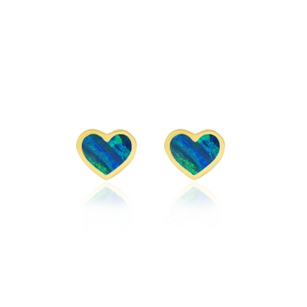 Jennifer Meyer Opal Inlay Heart Studs in 18K Yellow Gold | Fine Earrings | Coveti
