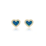 Jennifer Meyer Opal Inlay Heart Studs with Diamonds in 18K Yellow Gold | Fine Earrings | Coveti