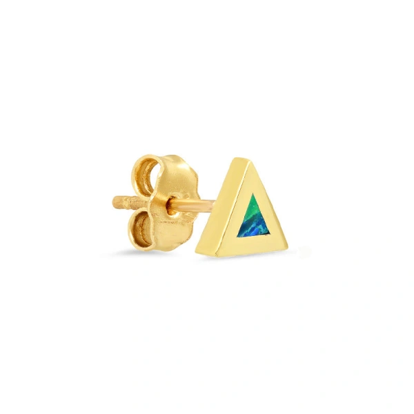 Jennifer Meyer Opal Inlay Triangle Studs in 18K Yellow Gold | Fine Earrings | Coveti