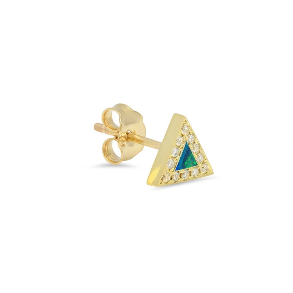 Jennifer Meyer Opal Inlay Triangle Studs with Diamonds in 18K Yellow Gold | Fine Earrings | Coveti