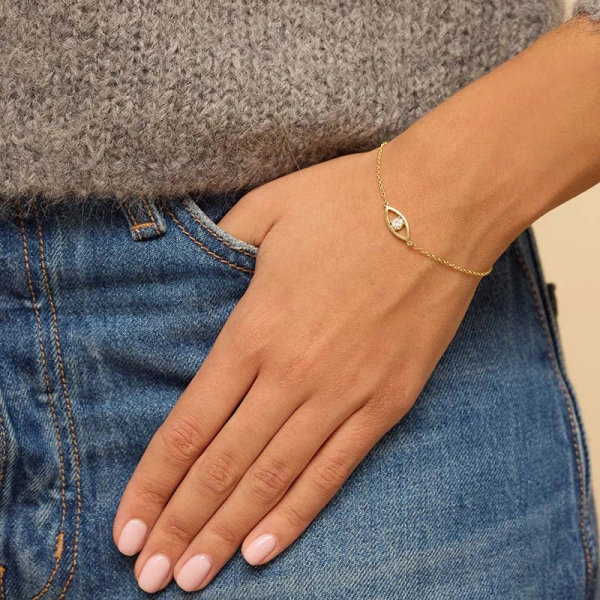 Jennifer Meyer Open Evil Eye Bracelet with Diamond Center in 18K Yellow Gold | Fine Bracelets | Coveti