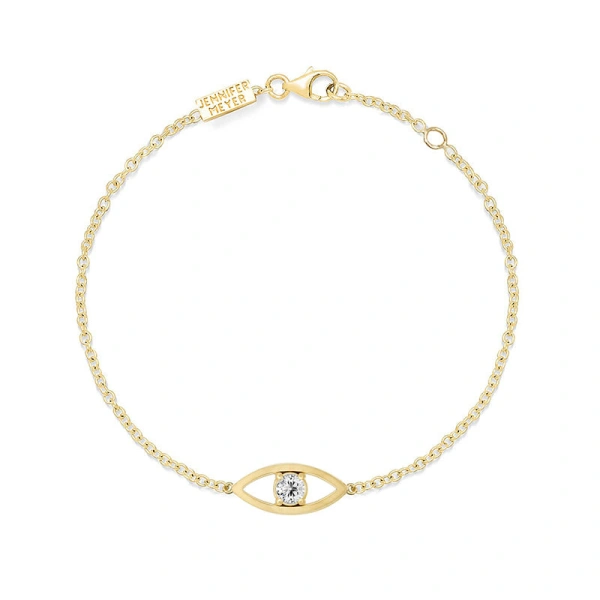 Jennifer Meyer Open Evil Eye Bracelet with Diamond Center in 18K Yellow Gold | Fine Bracelets | Coveti