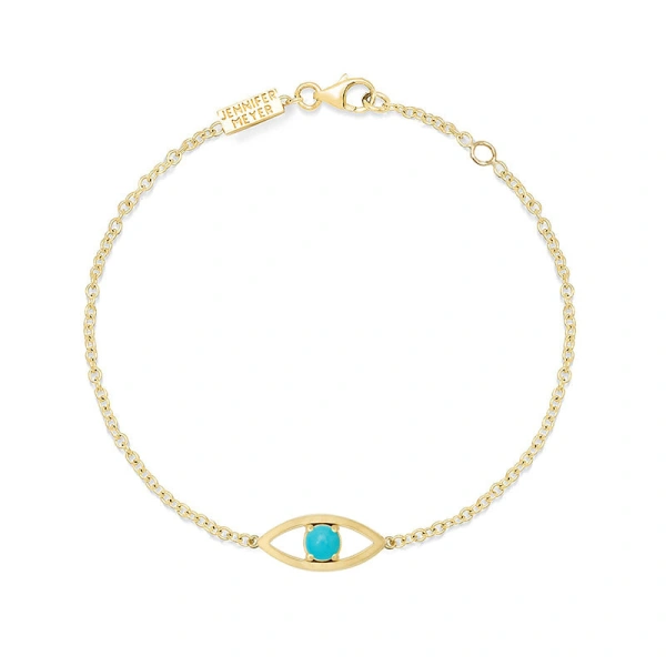 Jennifer Meyer Open Evil Eye Bracelet with Turquoise Center in 18K Yellow Gold | Fine Bracelets | Coveti