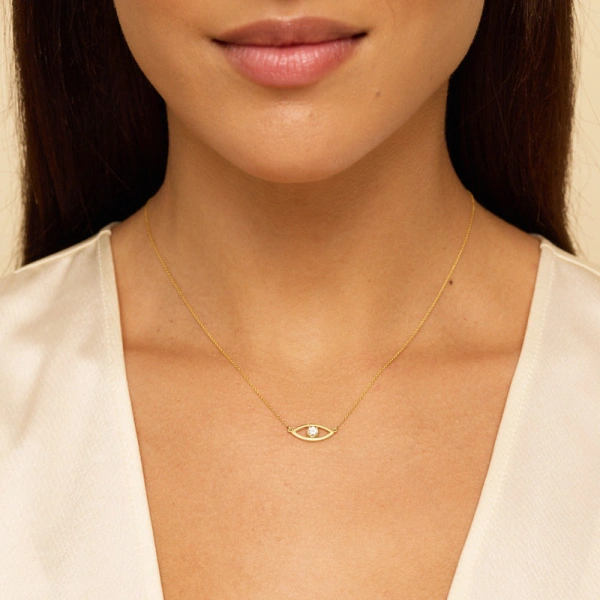 Jennifer Meyer Open Evil Eye Necklace with Diamond Center in 18K Yellow Gold | Fine Necklaces | Coveti